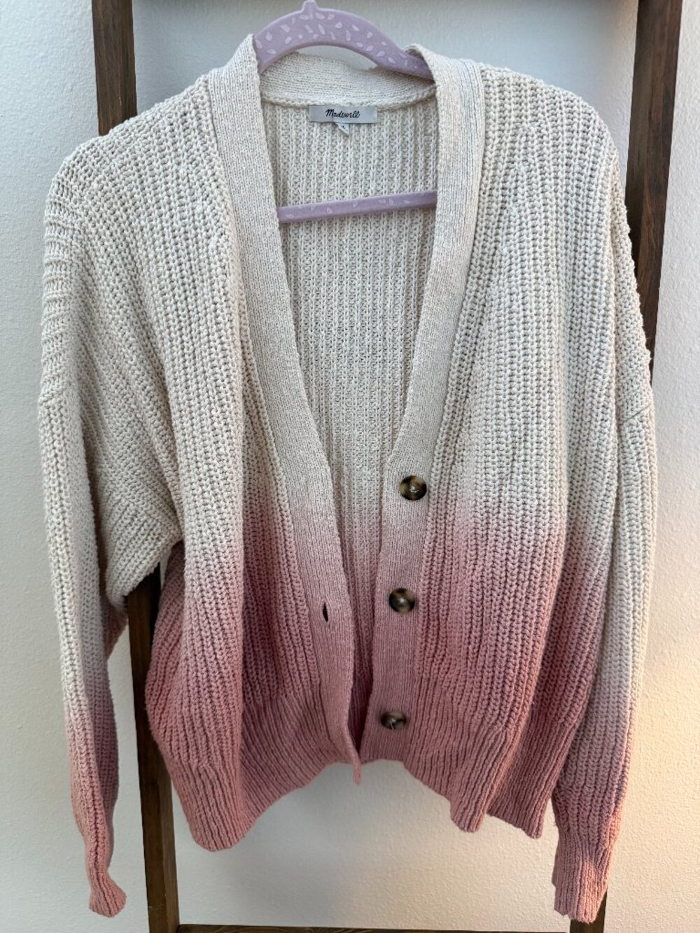 Beautiful MADEWELL Women's Short Cardigan Size XL - Ombre Pink to Cream